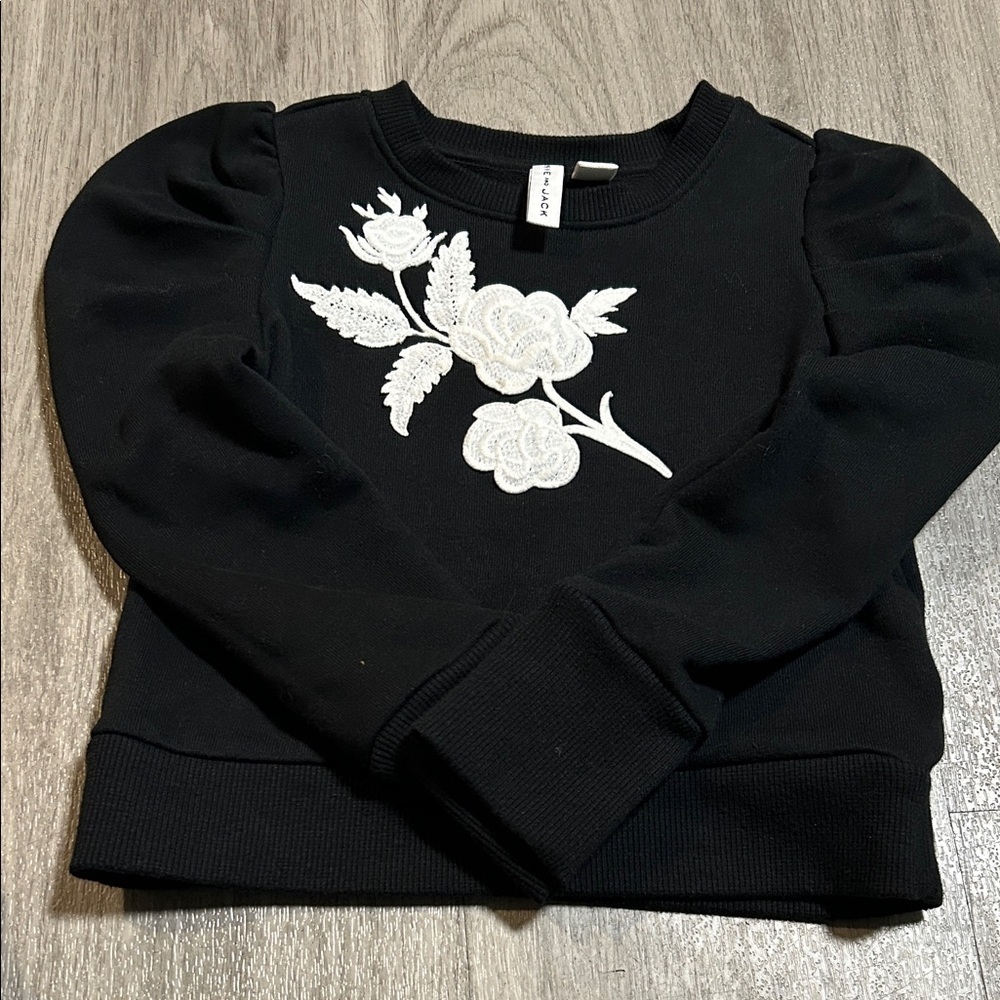 Janie and Jack Black Sweater with White Rose Embroidery